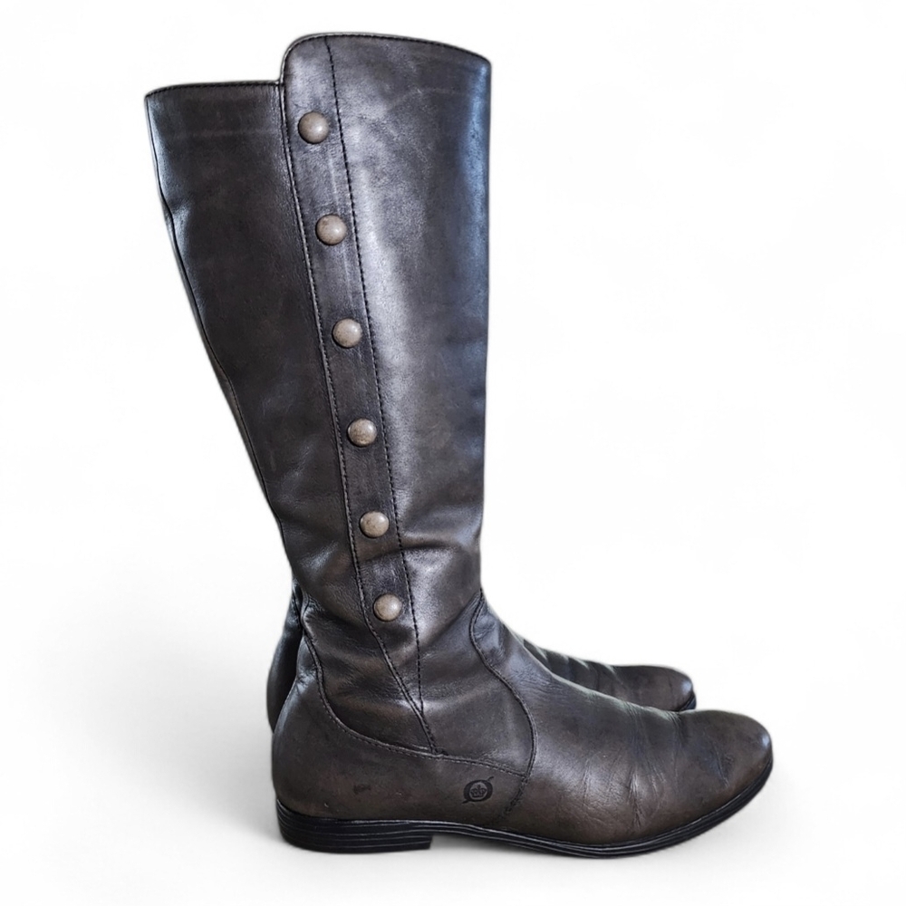 BORN 'Sage' B42222 Charcoal Grey Leather Button Riding Boots 8M